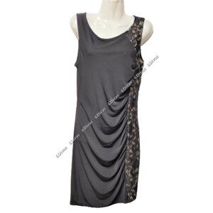 BLACK Sleeveless Dress With Gold Trim And Black Lace Accent Size L